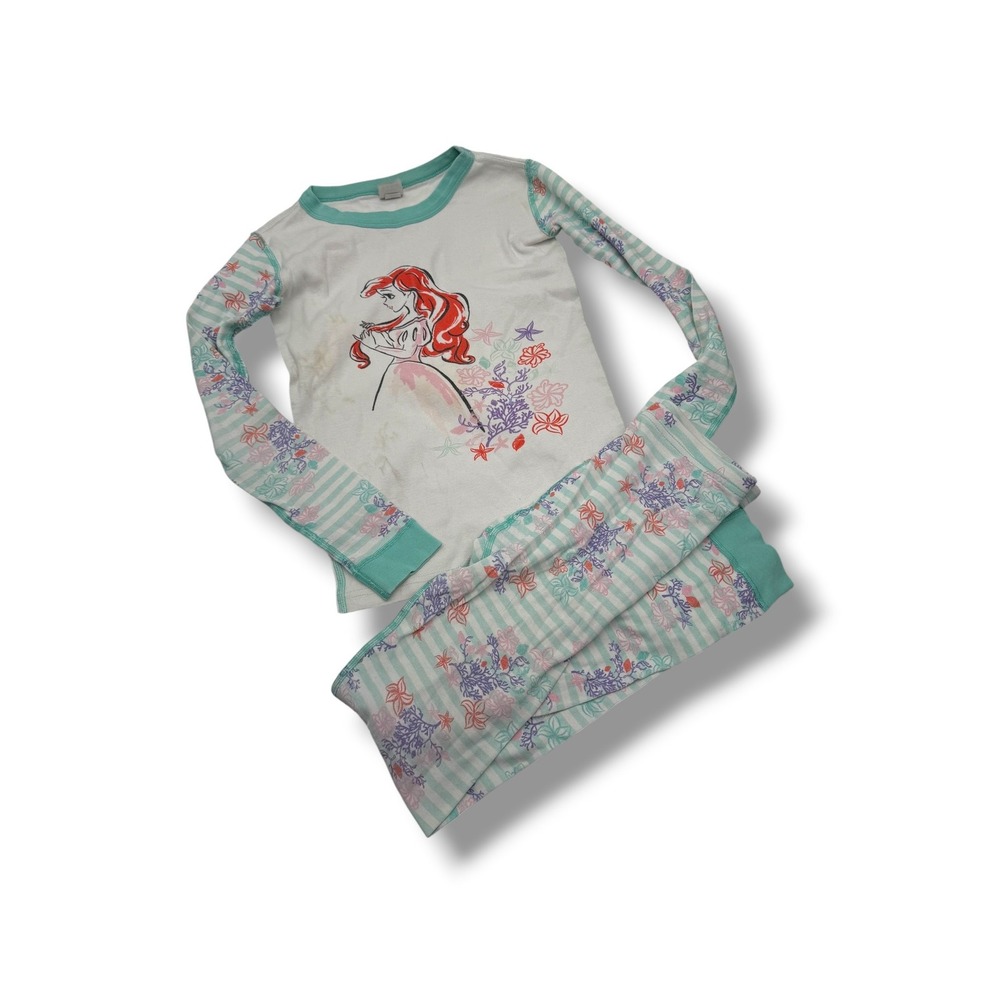 Hanna Andersson Ariel Pajama‎ Set Girls Sz 12 White Mint Green Striped Sleepwear